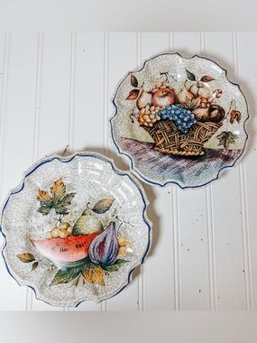 Vintage Lami Italy Fruit Melamine Decorative Plates Scalloped Edge | Plate Wall